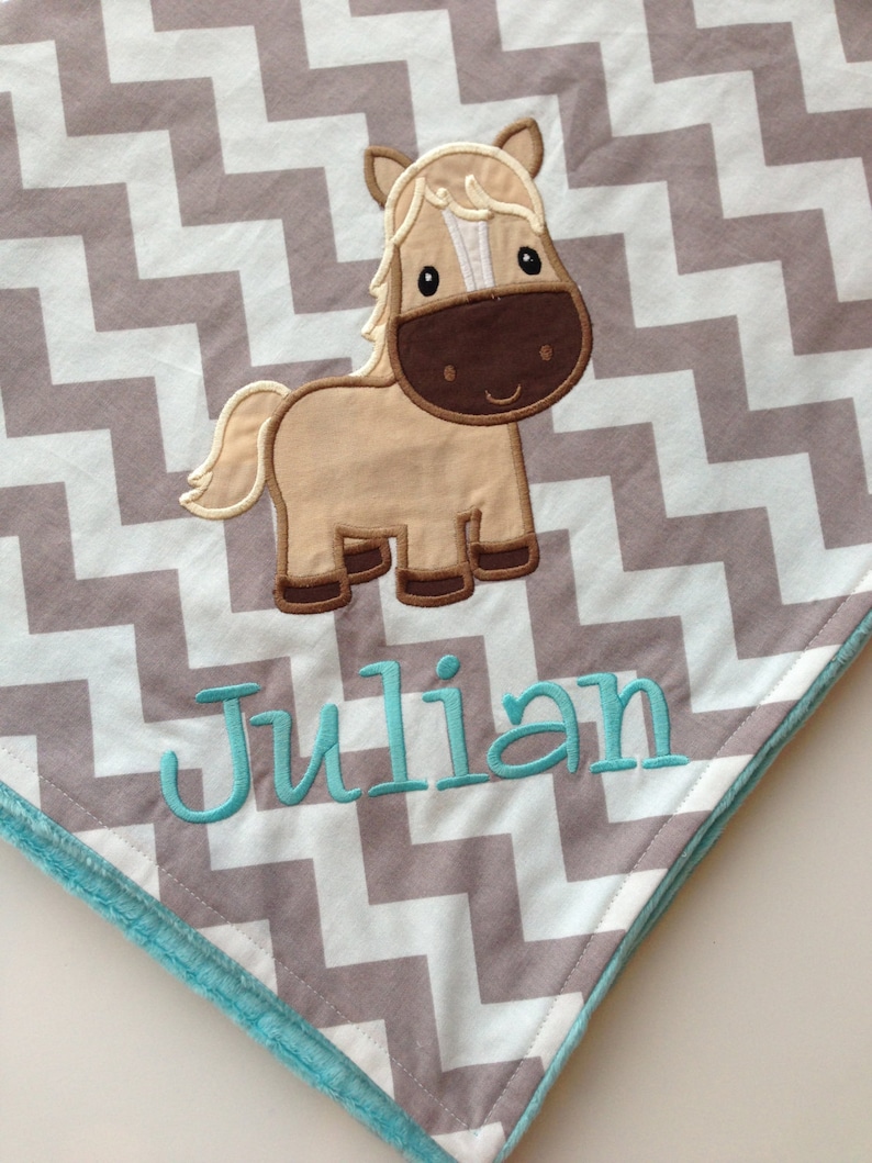 Personalized Baby Blanket Horse Baby Blanket Chevron Minky Etsy