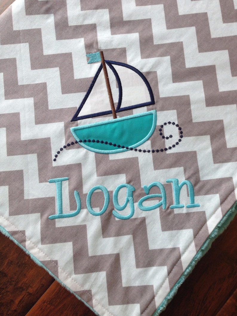 Minky Baby Blanket Sailboat Baby Blanket Nautical Nursery Blanket Chevron Minky Blanket