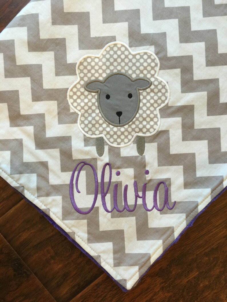 Lamb Baby Blanket Personalized Baby Blanket Chevron Minky Etsy