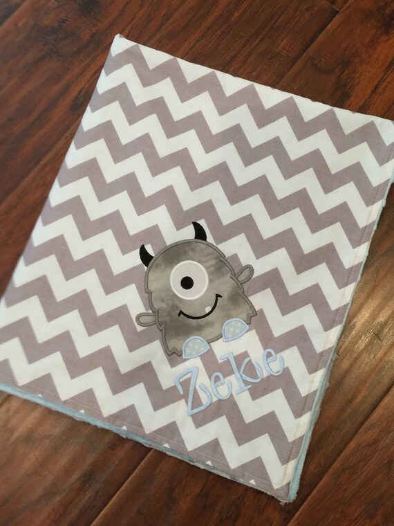 Personalized Baby Blanket Monster Baby Blanket Chevron Minky Etsy