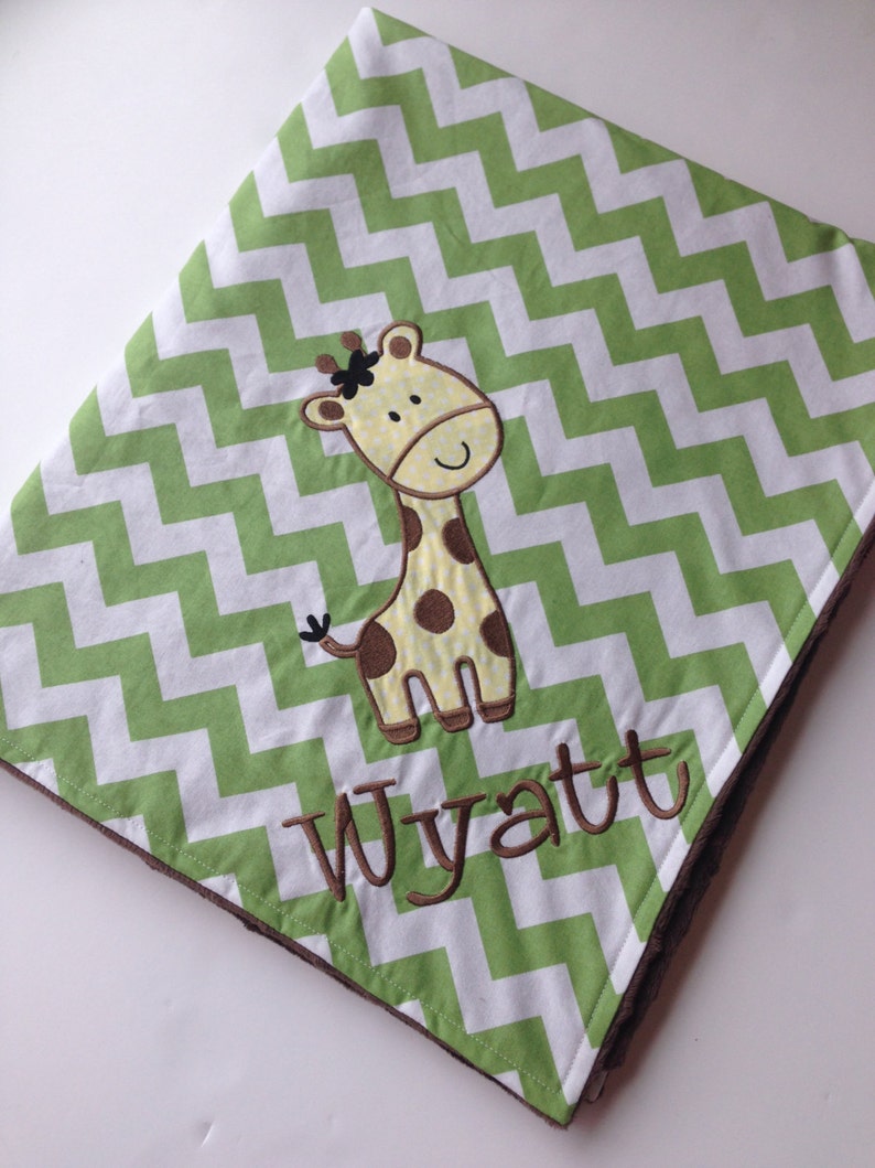 Giraffe Baby Blanket Applique Baby Blanket Custom Blanket- Chevron Minky Blanket Personalized Baby Blanket