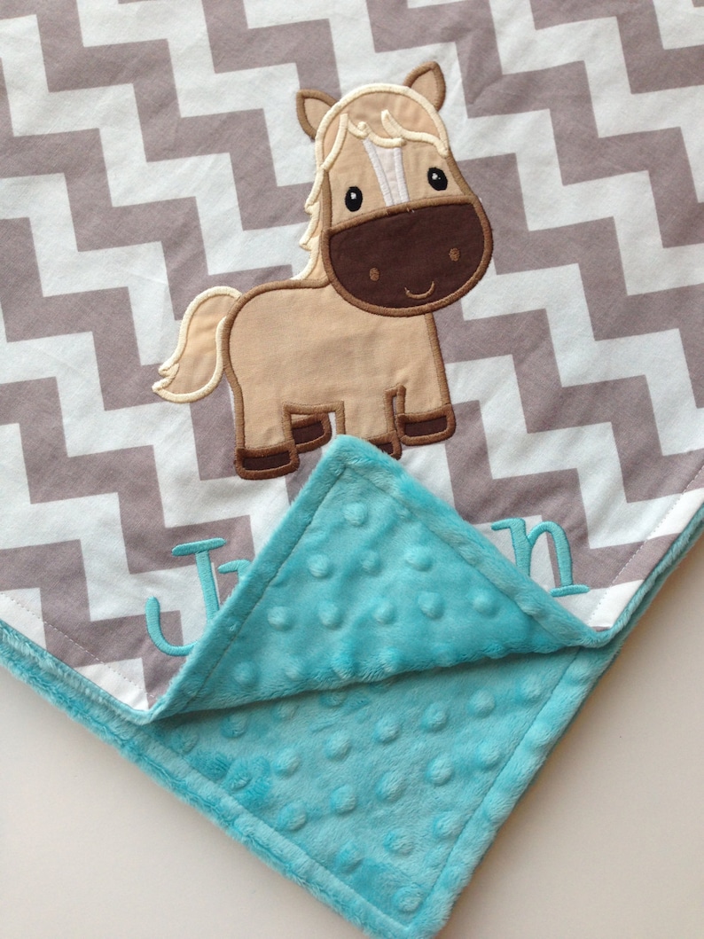 Personalized Baby Blanket Horse Baby Blanket Chevron Minky Etsy