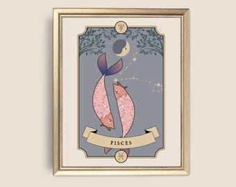 Pisces Zodiac Wall Art Print | Astrology Star Sign Printable | Nursery, Home & Office Decor