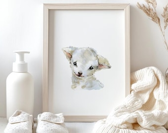 Watercolor Baby Lamb Nursery Print | Farm Animal Wall Art|  Neutral Nursery Decor | Instant Download