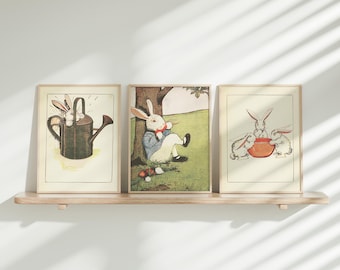 Adorable Vintage Peter Rabbit Art Bundle | Trio of Peter Rabbit  | Beatrix Potter Nursery Wall Art | Instant Digital Download
