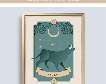 Taurus Astrology Wall Art Print | Star Sign Print | Nursery & Home Decor (Digital Download)