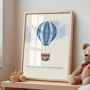 Whimsical Blue Hot Air Balloon Nursery Art | Printable  Wall Art | Nursery Prints | Instant Digital Download | Boy Nursery Quote Print