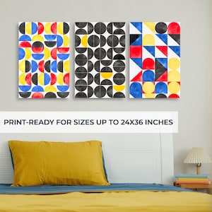 Bauhaus Watercolor Art Set of 3: Geometric Abstract Prints (Digital Download) + 2 Bonus Prints
