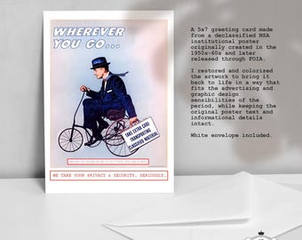 NSA Vintage Infosec 13x18 Grußkarte, Nerd Geburtstagskarte, Geheimhaltung, Humor Karte, Anpassbare Karte