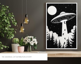 UFO Katzenverteilsystem Poster • Lustige Sci-Fi Alien Katzen Kunst (Digitaler Download)