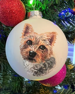 Hand-Painted Pet Portrait Ornament, Custom Holiday Keepsake By Britbratartshop Made by britbratartshop Shop owned by Brittany 1.5 years on Etsy