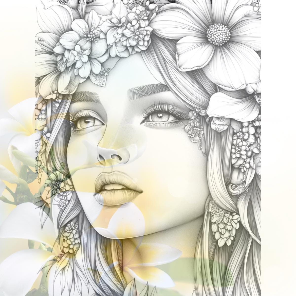 Beautiful Woman Coloring Page | Floral Face Art | Printable Adult ...