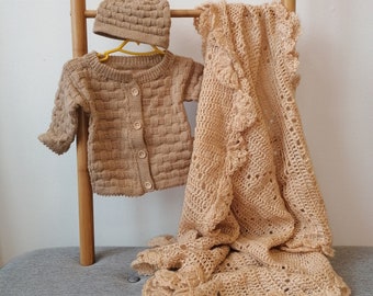Newborn coming home outfit , Beige brown newborn outfit, Knitted  Suit,  Newborn Outfit,  Baby Clothing comfortable, Knitted newborn outfit