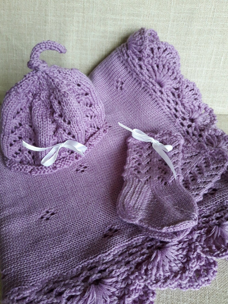Take me home outfit Baby shower gift Newborn blanket Crochet blanket Purple blanket Lace blanket Baby Blanket Knitted Baby Blanket