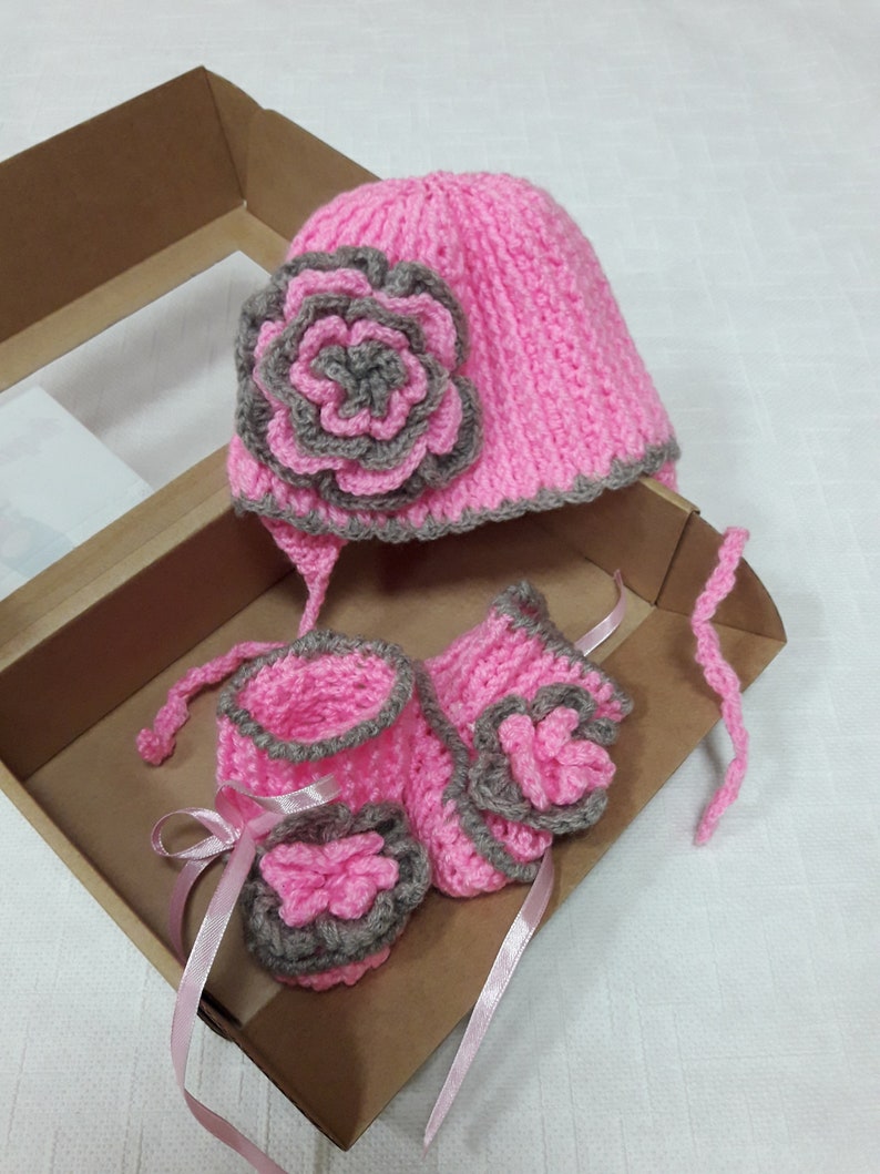 Pink Crochet Baby Gift Set Crochet Baby Hat Crochet Baby Etsy
