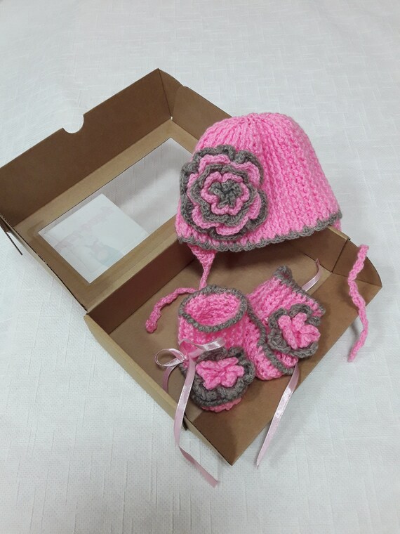 Pink Crochet Baby Gift Set Crochet Baby Hat Crochet Baby Etsy