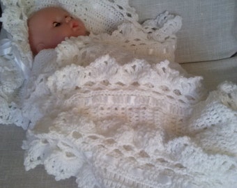 white baby blanket, Crocheted baby blanket, Crocheted Baptism blanket, Baby Shower Gift , Crib Blanke, Baptism blanket, Newborns Blanket