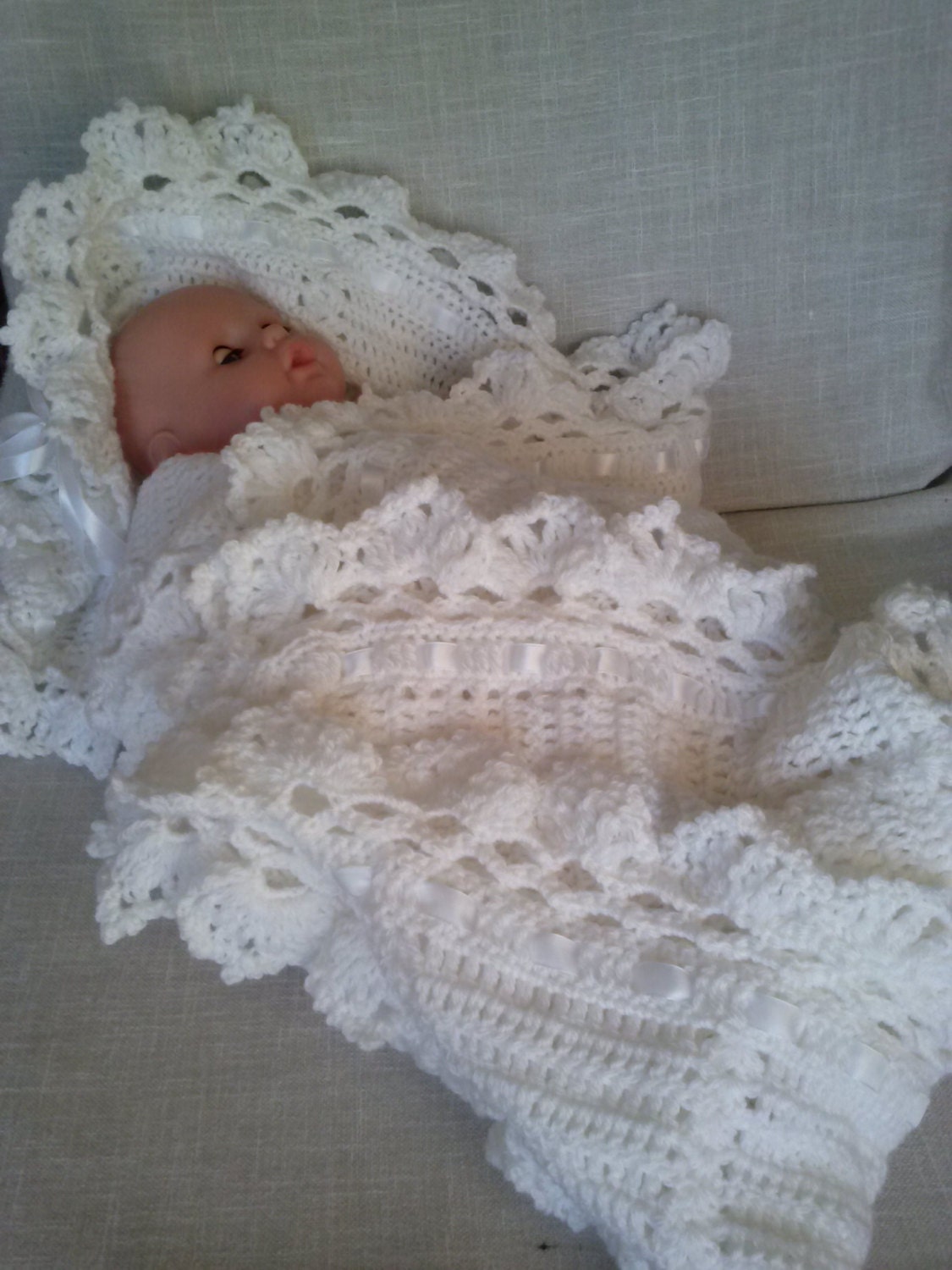 White baby blanket Crocheted baby blanket Crocheted Baptism | Etsy