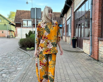 floral jacket and floral pants for women