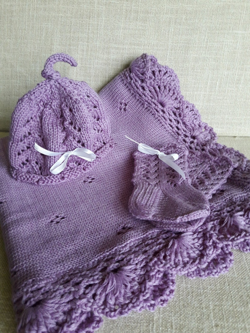 Take me home outfit Baby shower gift Newborn blanket Crochet blanket Purple blanket Lace blanket Baby Blanket Knitted Baby Blanket