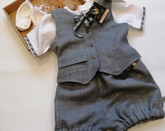 Linen Christening Set for Boys "Gray Cloud"