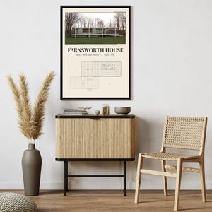 Farnsworth House Poster – Modern Architecture Print – Mies van der Rohe – Bauhaus Style Wall Art – Architectural Drawing – Digital Download