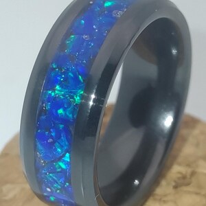 Black Ceramic with Egyptian Blue Opal Inlay - 8mm