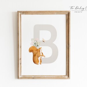Letter B Forest Animal DIGITAL DOWNLOAD Print, Woodland Initial Nursery Art, Playroom Monogram Printable Wall Decor, Cottagecore Baby Gift
