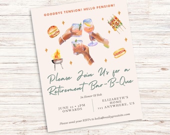 Uitnodiging voor pensioen BBQ-feestje, bewerkbare sjabloon (5 x 7 inch)