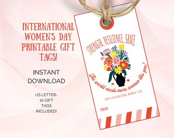 International Women's Day Gift Tags, Floral Printable (Digital Download)