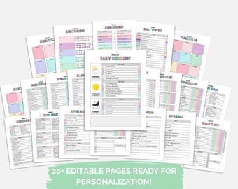 May include: A set of printable planner pages for children. The pages are designed to help children with daily routines, chores, and behaviour charts. The pages feature a rainbow colour scheme and cute illustrations.
