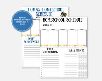 Editable Homeschool Schedule Printable, Chore Tracker (Digital Download)
