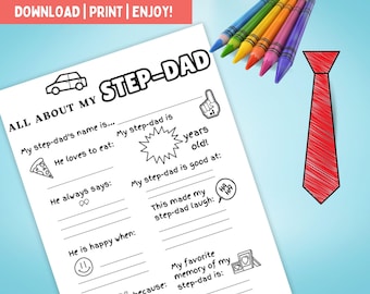 Step Dad Father's Day Coloring Page, All About Dad, Printable Gift (PDF)