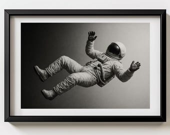 Astronaut Poster, Vintage Astronaut Print, Boys Room Decor, NASA Poster, Retro Space Art Poster, Black and White Poster, Masculine Wall Art