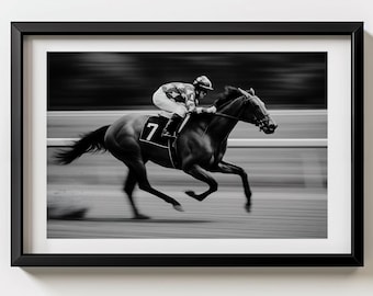 Kentucky Derby Horse Racing Print, Vintage Horse & Jockey Wall Art Poster