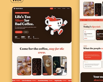 Bold Wix Website Template for Coffee Shop, Cafe, Restaurant, or Bakery