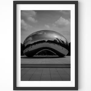 Väggkonst för Chicago Bean, Retro Chicago-affisch, Svartvitt Chicago City-tryck, Reseväggdekor, Chicago-fotografi, Vintage City-affisch