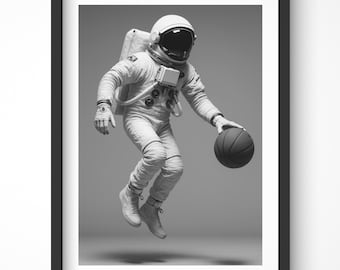 Astronaut Basketball Poster, Basketball & Sports Wall Art, Vintage Poster, Boys Room Wall Art, Space Art, Retro Poster, Hypebeast Wall Art