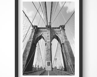Brooklyn Bridge Print, New York City Wall Art, New York City Poster, NYC Wall Art, New York Apartment Print, Black & White Bridge Print