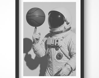 Poster di astronauta, arte del basket, stampa di astronauta, poster vintage, decorazione murale per la camera dei ragazzi, poster NASA, arte spaziale, poster retrò, arredamento Hypebeast