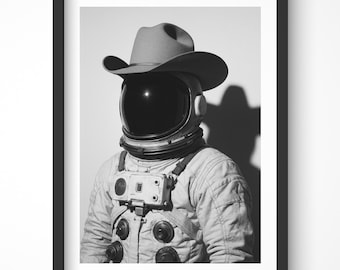 Cowboy Astronaut Poster, Cowboy Wall Art Print, Vintage Space Poster, Western Bathroom Wall Decor, Masculine Wall Art, Boys Room Wall Art