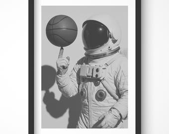 Affiche d'astronaute, art de basket-ball, impression d'astronaute, affiche vintage, art mural de chambre de garçons, affiche de la NASA, art de l'espace, affiche rétro, décoration Hypebeast