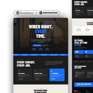Wordpress Elementor Website Design Template for Electrician Business, Contractor Services, Plumbers, and Construction Companies