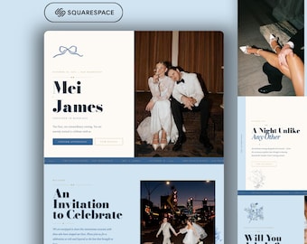 Squarespace Wedding Website Template for Chinoiserie Weddings, Bridal Showers, and Elegant Invitation RSVP
