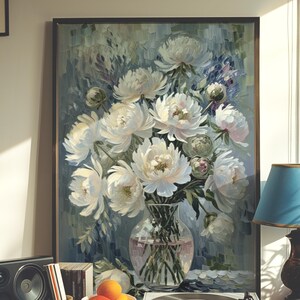 Impresión de pintura de jarrón de flores, póster de impresión de arte floral, impresión botánica vintage, lienzo grande para pared para sala de estar, decoración de casa de campo
