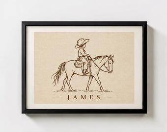 Custom Boys Name Wall Art, Personalized Western Nursery Print, Boy Room Decor, Cowboy Horse Poster