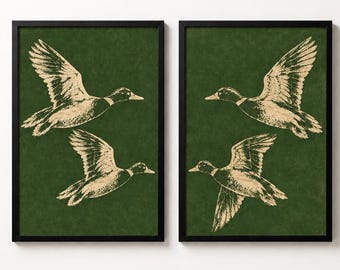 Mallard Duck Wall Art Set of 2, Coastal Bird Wildlife Poster,  Lake House Print, Ranch Wall Art, Boys Animal Nursery Decor