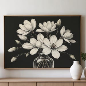 Flower Vase Canvas Framed Wall Art, Botanical Art Print, Farmhouse Home Decor for Living Room, Over the Bed Wall Art, Framed Floral Wall Art