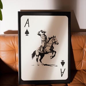 ウエスタントランプウォールアート、カウボーイウォールアート、エースペードプリント、馬ウォールアート、素朴なウォールアート、ヴィンテージウエスタンアート、男の隠れ家の装飾