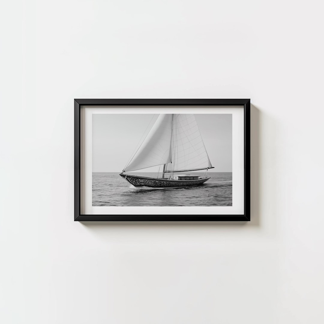 Sailboat Wall Art, Nautical Decor, Black and White Art Print, Beach ...